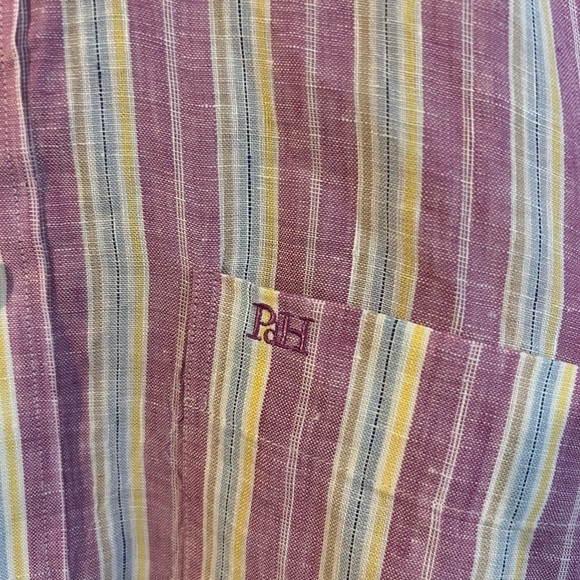 Pedro Del Hierro 100% Linen Button Down Shirt Men's Large Short Sleeve Purple - Picture 7 of 8